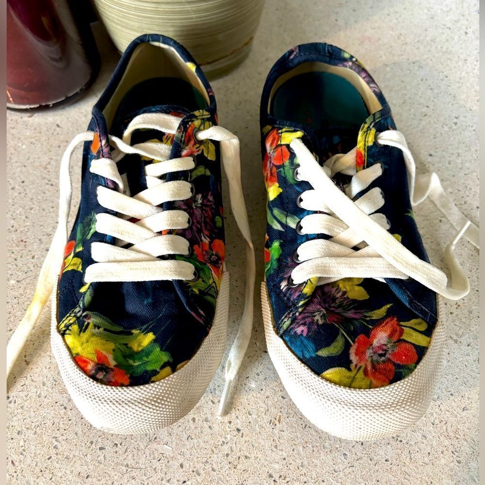 Floral Canvas Sneakers with White Laces by Sea Vees